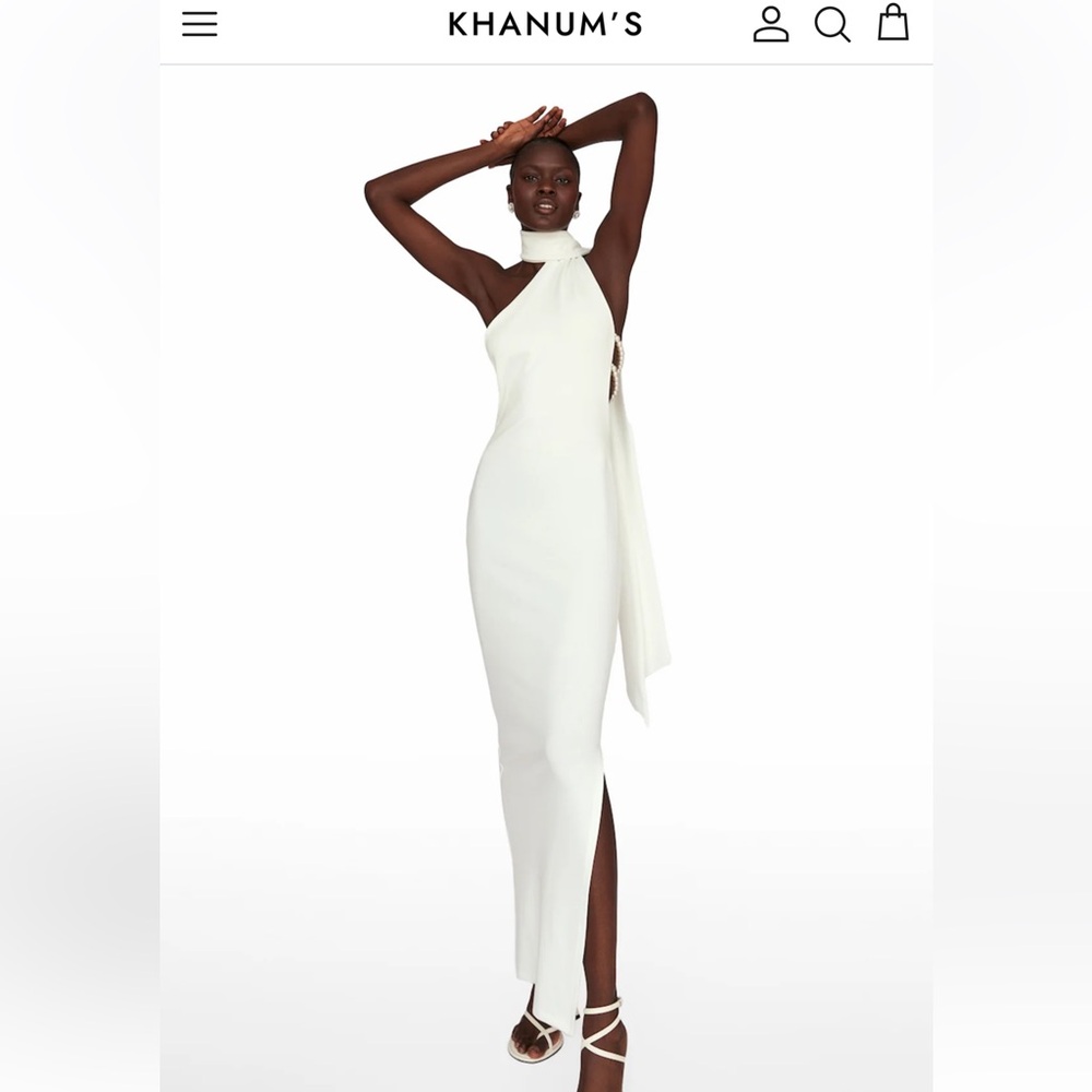 KHANUMS WHITE, BACK PEARL DRESS - S